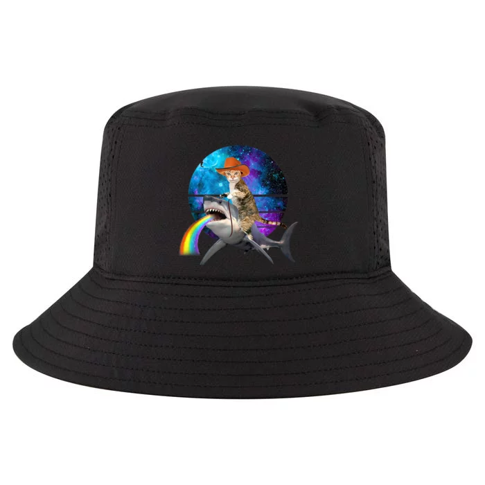 Funny Cat Riding Shark Puking Rainbow Galaxy Space Humor Pun Ank Op Cool Comfort Performance Bucket Hat