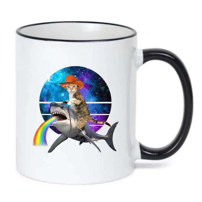 Funny Cat Riding Shark Puking Rainbow Galaxy Space Humor Pun Ank Op Black Color Changing Mug