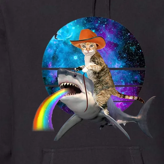 Funny Cat Riding Shark Puking Rainbow Galaxy Space Humor Pun Ank Op Premium Hoodie