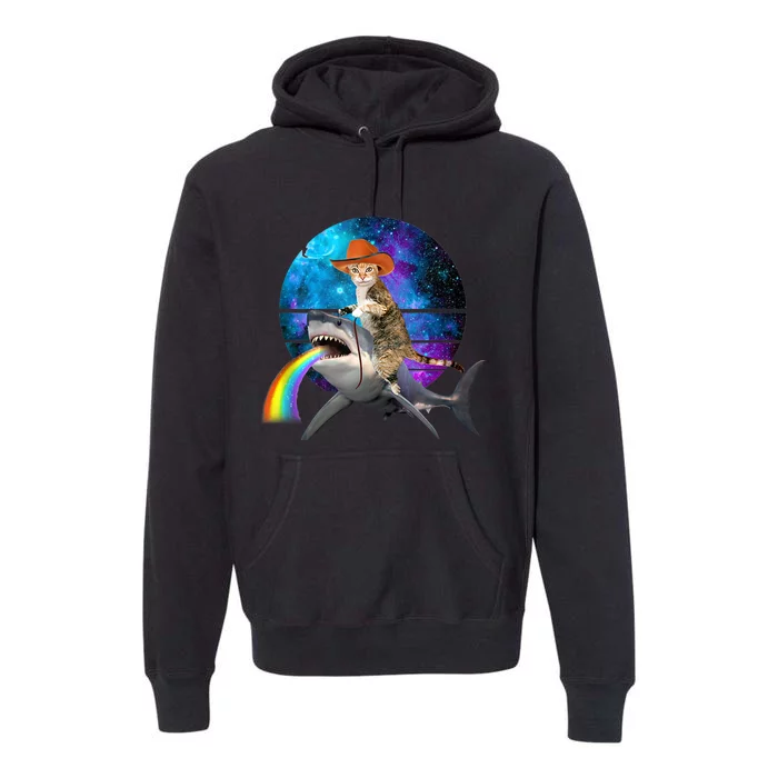 Funny Cat Riding Shark Puking Rainbow Galaxy Space Humor Pun Ank Op Premium Hoodie