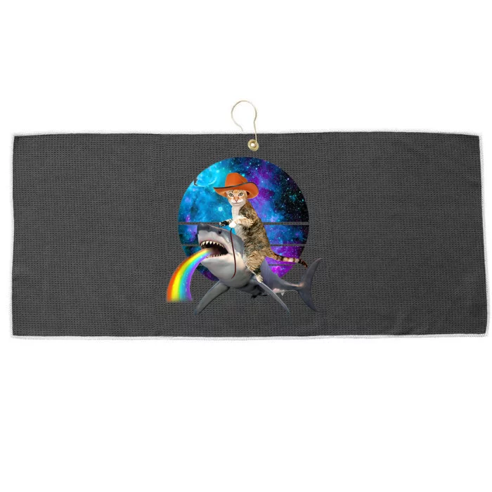 Funny Cat Riding Shark Puking Rainbow Galaxy Space Humor Pun Ank Op Large Microfiber Waffle Golf Towel