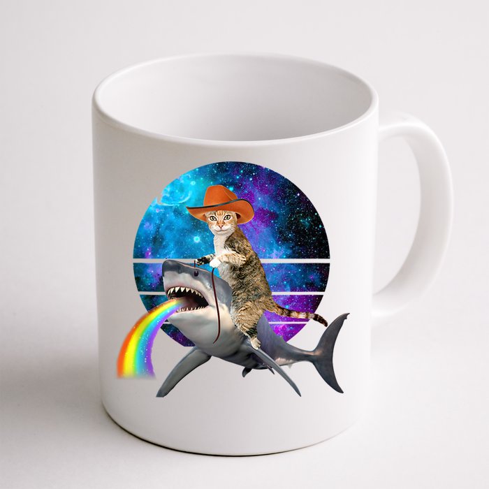 Funny Cat Riding Shark Puking Rainbow Galaxy Space Humor Pun Ank Op Front & Back Coffee Mug