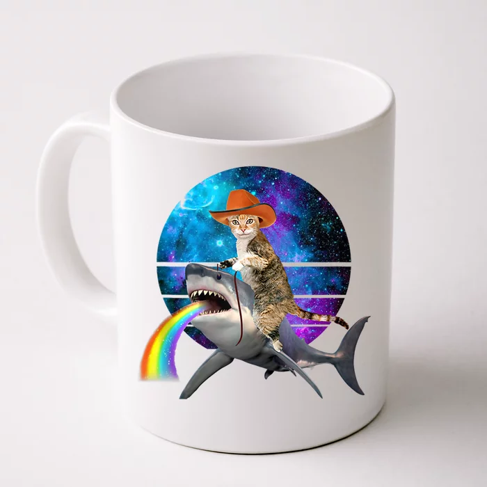 Funny Cat Riding Shark Puking Rainbow Galaxy Space Humor Pun Ank Op Front & Back Coffee Mug