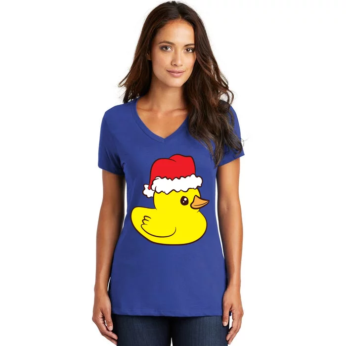 Funny Christmas Rubber Duck With Santa Hat Love Rubber Ducks Funny Gift Women's V-Neck T-Shirt