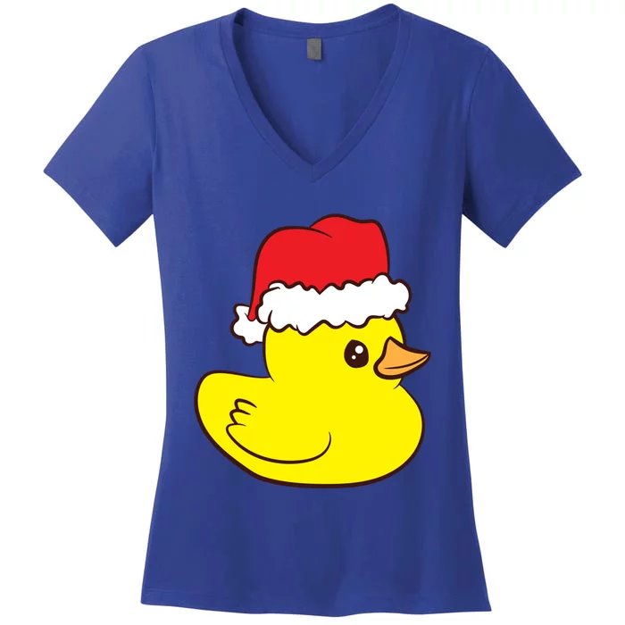 Funny Christmas Rubber Duck With Santa Hat Love Rubber Ducks Funny Gift Women's V-Neck T-Shirt