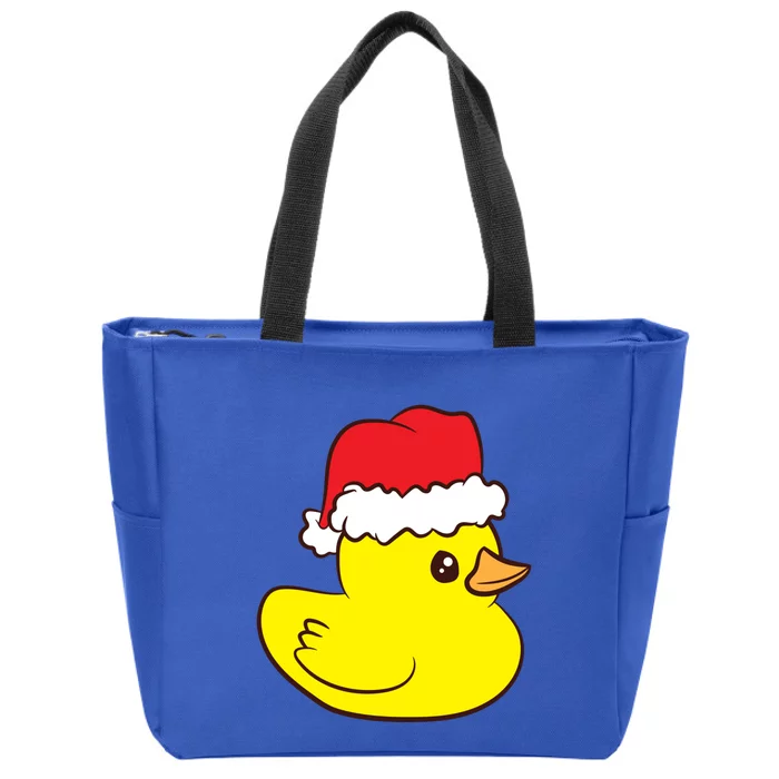 Funny Christmas Rubber Duck With Santa Hat Love Rubber Ducks Funny Gift Zip Tote Bag