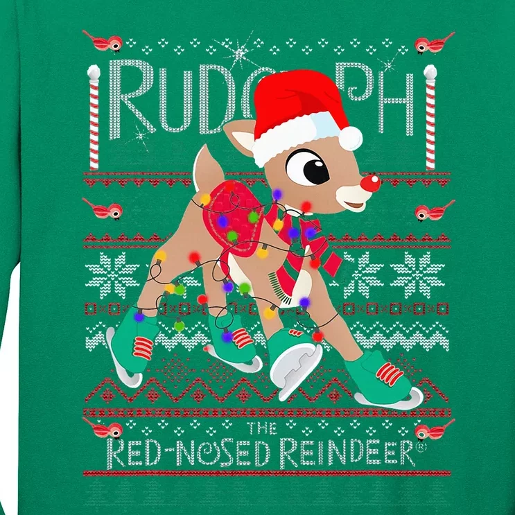 Funny Cute Rudolph The Red Nosed Reindeer Christmas Tree Long Sleeve Shirt