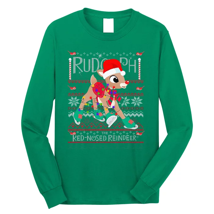 Funny Cute Rudolph The Red Nosed Reindeer Christmas Tree Long Sleeve Shirt