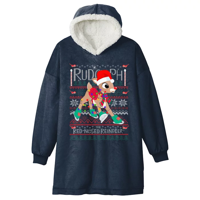 Funny Cute Rudolph The Red Nosed Reindeer Christmas Tree Hooded Wearable Blanket