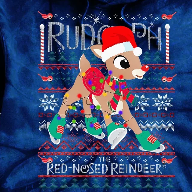 Funny Cute Rudolph The Red Nosed Reindeer Christmas Tree Tie Dye Hoodie