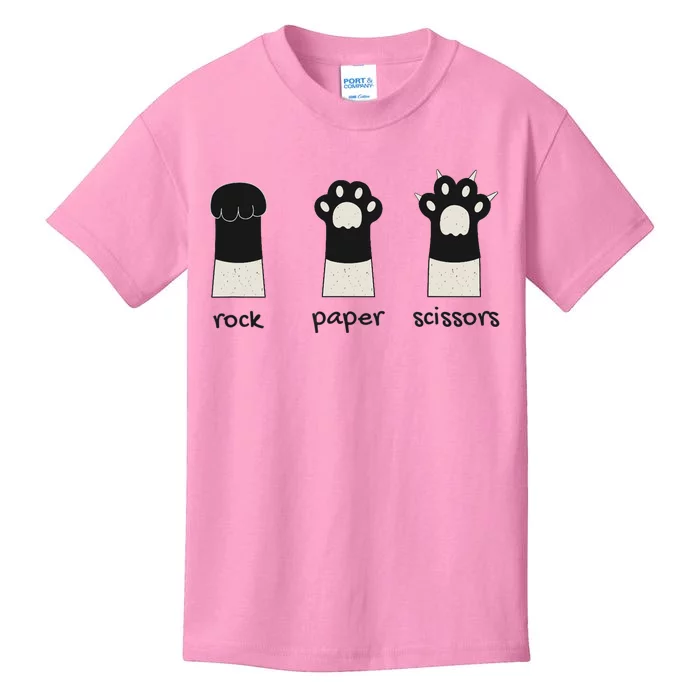 Funny Cat Rock Paper Scissors Cute Cat Paws Kids T-Shirt