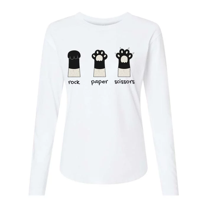 Funny Cat Rock Paper Scissors Cute Cat Paws Womens Cotton Relaxed Long Sleeve T-Shirt