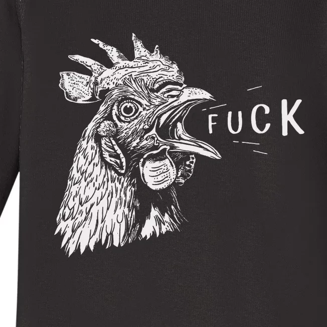 Funny Chicken Rooster Saying Fuck Baby Long Sleeve Bodysuit