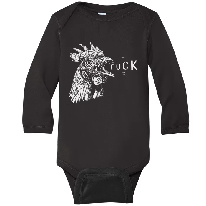 Funny Chicken Rooster Saying Fuck Baby Long Sleeve Bodysuit