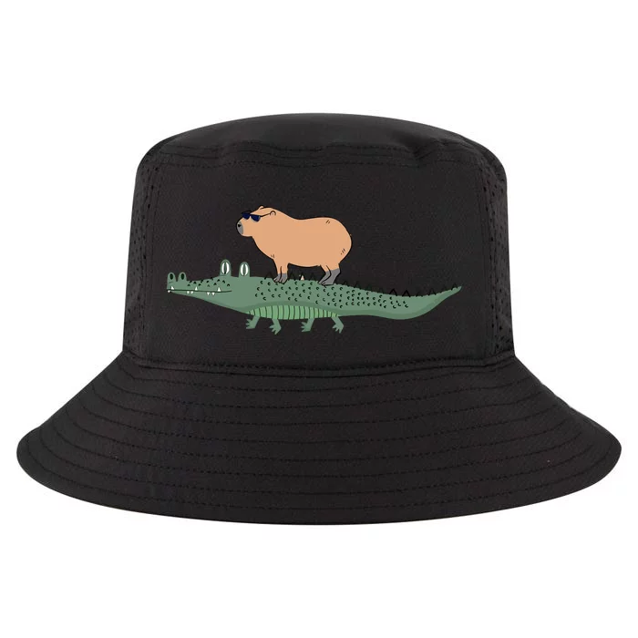 Funny Capybara Riding On A Crocodile Cool Comfort Performance Bucket Hat