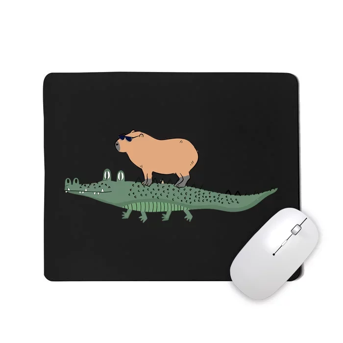 Funny Capybara Riding On A Crocodile Mousepad