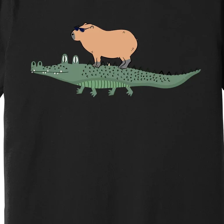 Funny Capybara Riding On A Crocodile Premium T-Shirt