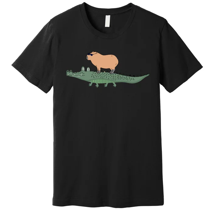 Funny Capybara Riding On A Crocodile Premium T-Shirt