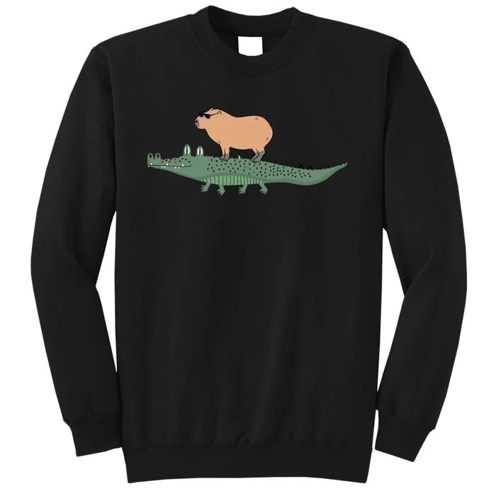 Funny Capybara Riding On A Crocodile Tall Sweatshirt