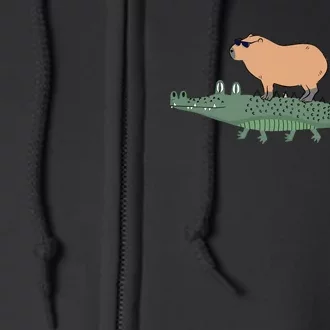 Funny Capybara Riding On A Crocodile Full Zip Hoodie