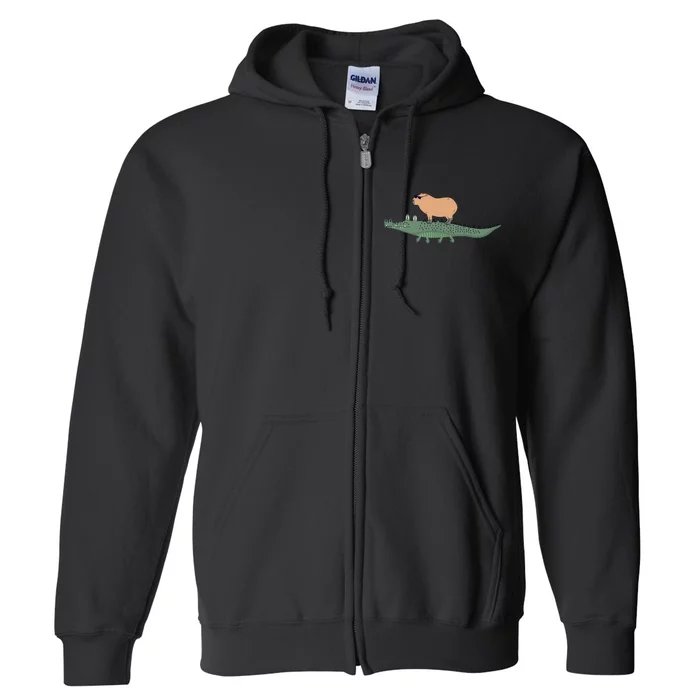 Funny Capybara Riding On A Crocodile Full Zip Hoodie