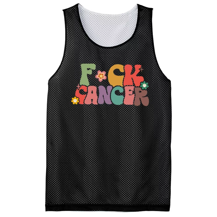 Fuck Cancer Retro Groovy All Cancer Awareness Women Mesh Reversible Basketball Jersey Tank