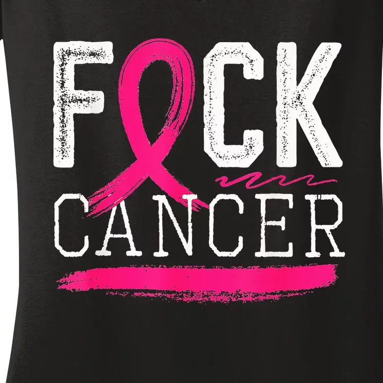 Fuck Cancer Retro Distressed Breast Cancer Awareness Month Women's V-Neck T-Shirt