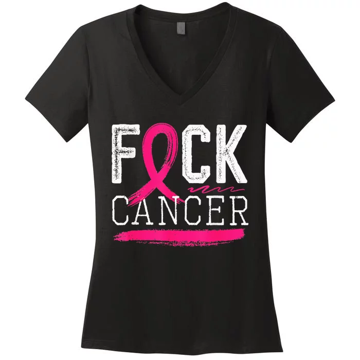 Fuck Cancer Retro Distressed Breast Cancer Awareness Month Women's V-Neck T-Shirt