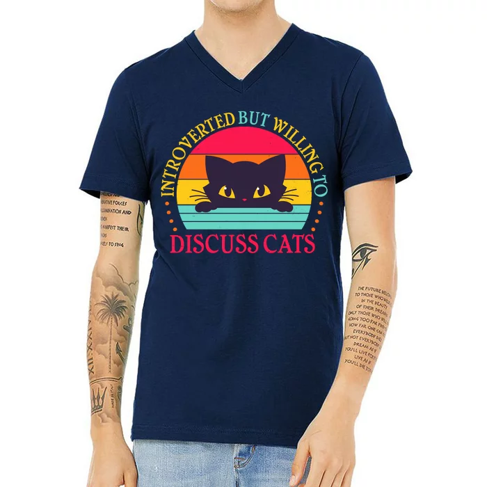 Funny Cute Retro Introverted But Willing To Discuss Cats V-Neck T-Shirt