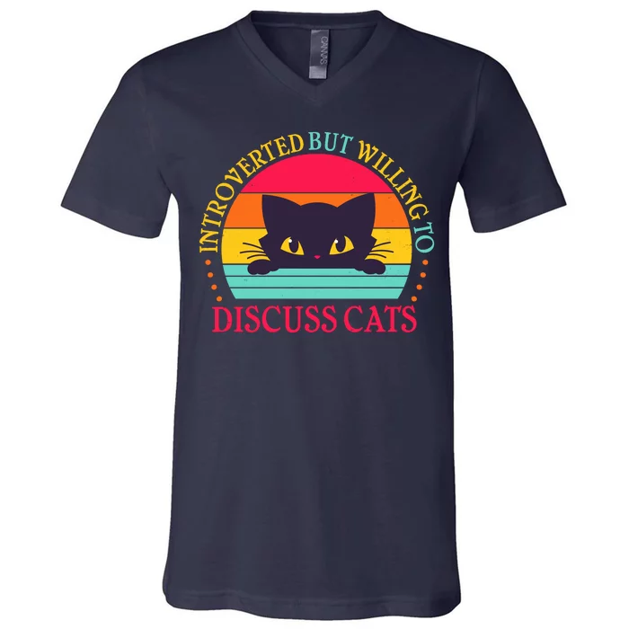 Funny Cute Retro Introverted But Willing To Discuss Cats V-Neck T-Shirt