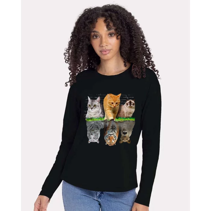 Fun Cat Reflection Gift Design Idea Cute Gift Womens Cotton Relaxed Long Sleeve T-Shirt