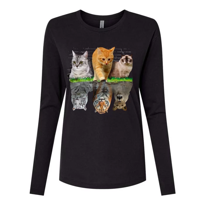 Fun Cat Reflection Gift Design Idea Cute Gift Womens Cotton Relaxed Long Sleeve T-Shirt