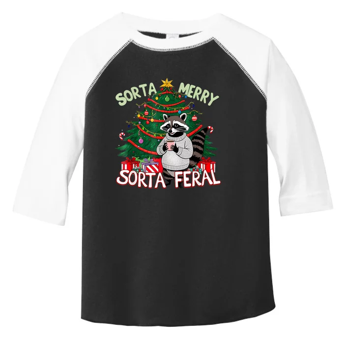 Funny Christmas Raccoon Sorta Merry Sorta Santa Feral Xmas Toddler Fine Jersey T-Shirt