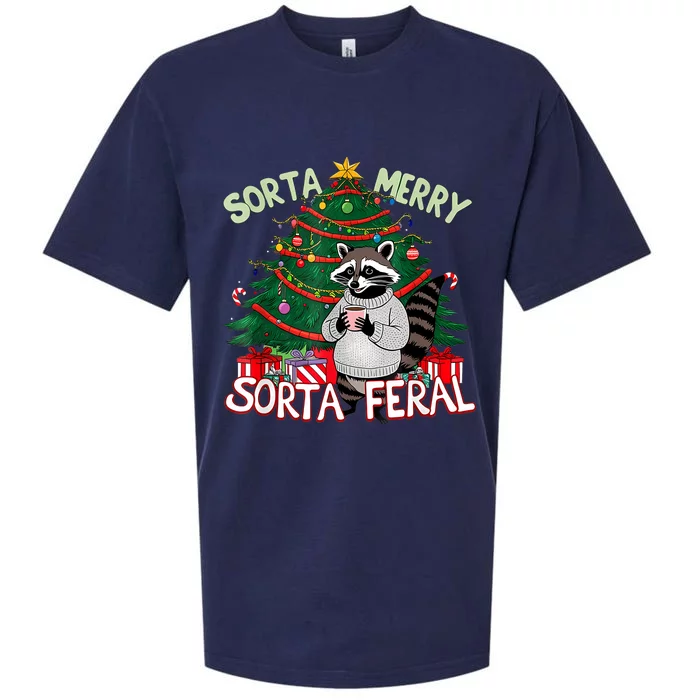 Funny Christmas Raccoon Sorta Merry Sorta Santa Feral Xmas Sueded Cloud Jersey T-Shirt