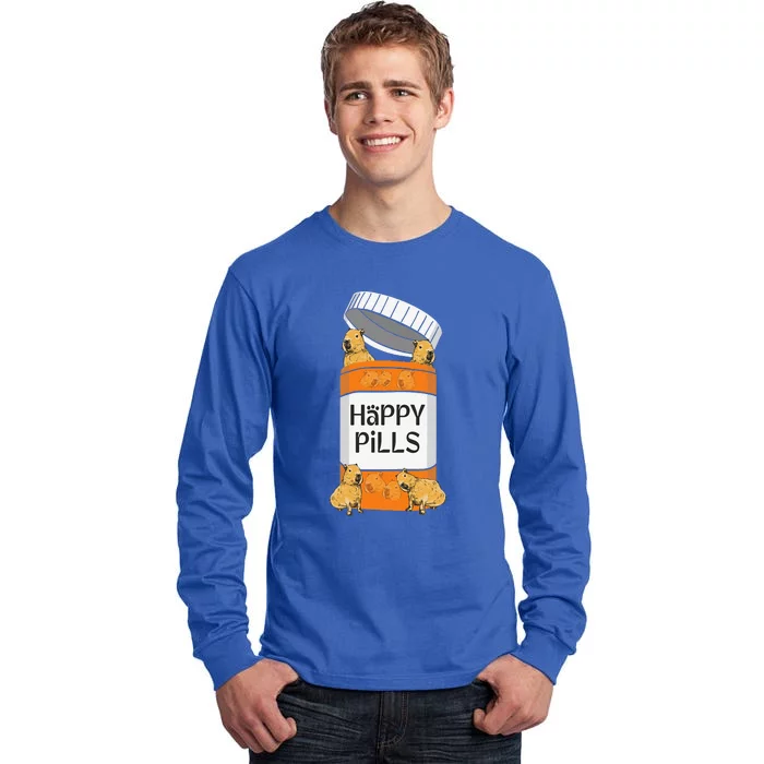 Funny Capibara Rodent Happy Pills Capybaras Capy Tall Long Sleeve T-Shirt