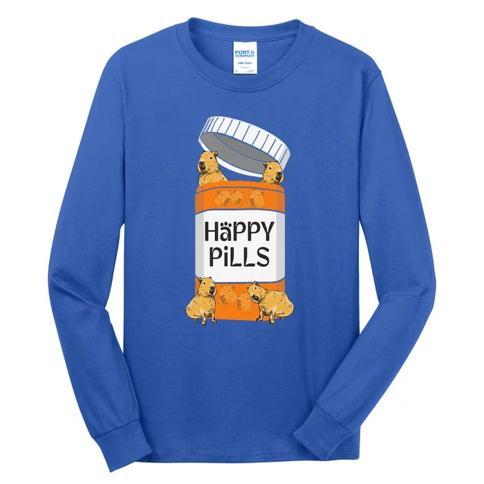 Funny Capibara Rodent Happy Pills Capybaras Capy Tall Long Sleeve T-Shirt