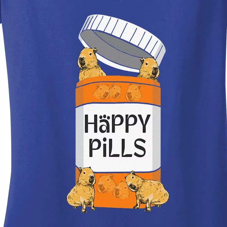 Funny Capibara Rodent Happy Pills Capybaras Capy Women's V-Neck T-Shirt