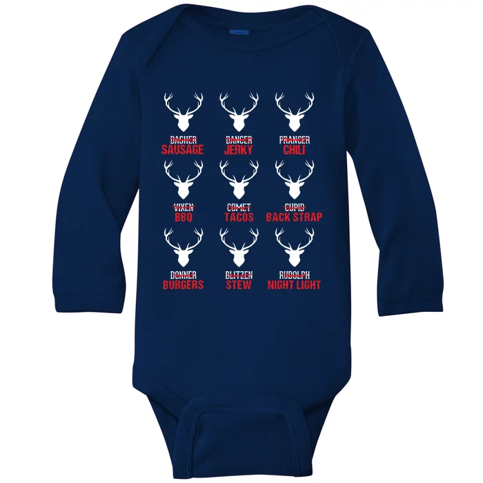 Funny Christmas Reindeer Hunter Deer Meat Hunting Gifts Baby Long Sleeve Bodysuit