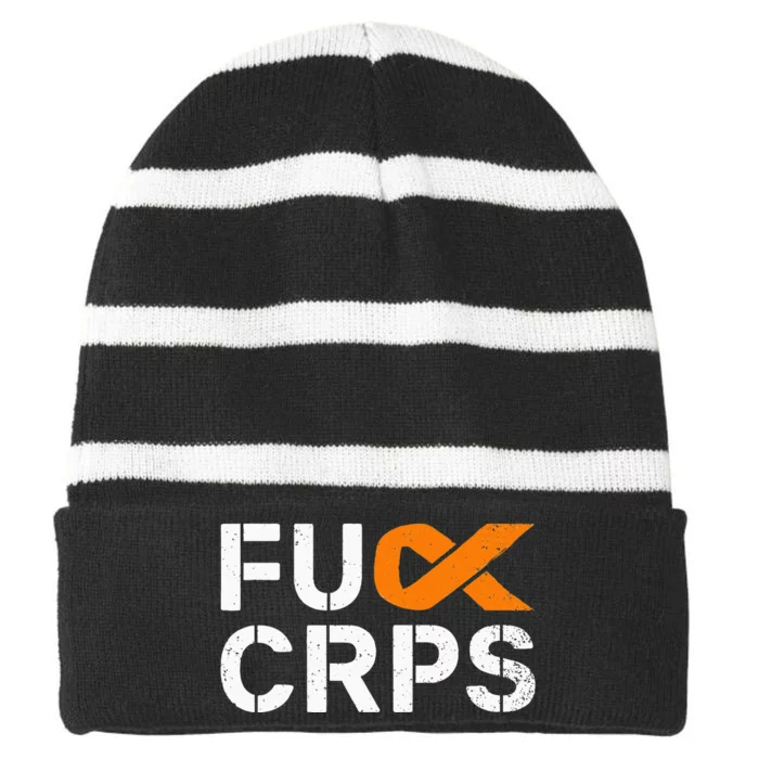 Fuck CRPS RSD Awareness Orange Ribbon Warrior Support Striped Beanie with Solid Band