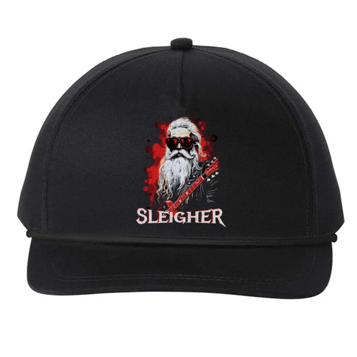 Funny Christmas Rocker Band Santa Playing Guitar Sleigher Cool Gift Snapback Five-Panel Rope Hat