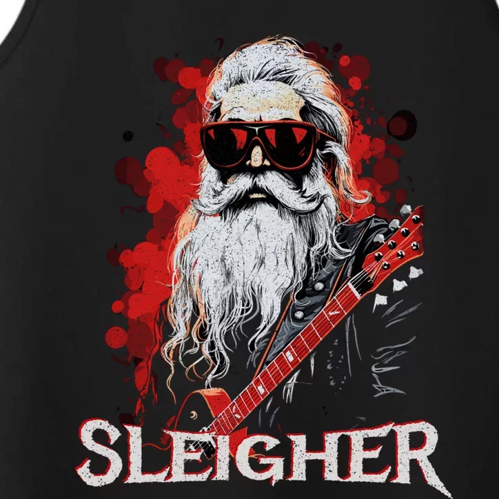 Funny Christmas Rocker Band Santa Playing Guitar Sleigher Cool Gift Performance Tank