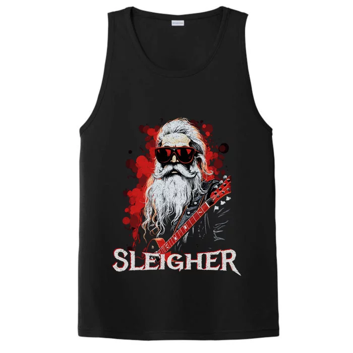 Funny Christmas Rocker Band Santa Playing Guitar Sleigher Cool Gift Performance Tank