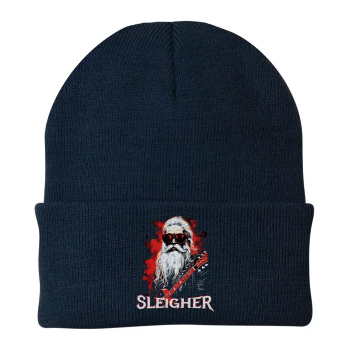 Funny Christmas Rocker Band Santa Playing Guitar Sleigher Cool Gift Knit Cap Winter Beanie