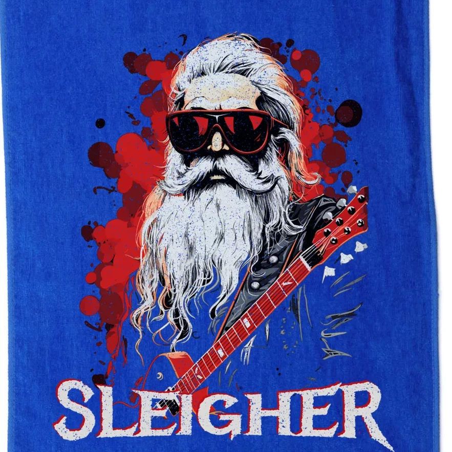 Funny Christmas Rocker Band Santa Playing Guitar Sleigher Cool Gift Platinum Collection Golf Towel