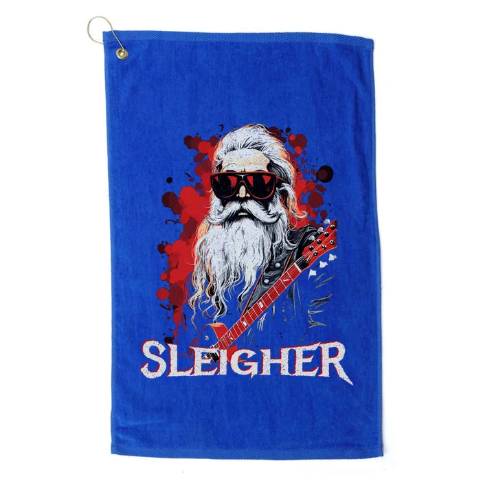 Funny Christmas Rocker Band Santa Playing Guitar Sleigher Cool Gift Platinum Collection Golf Towel