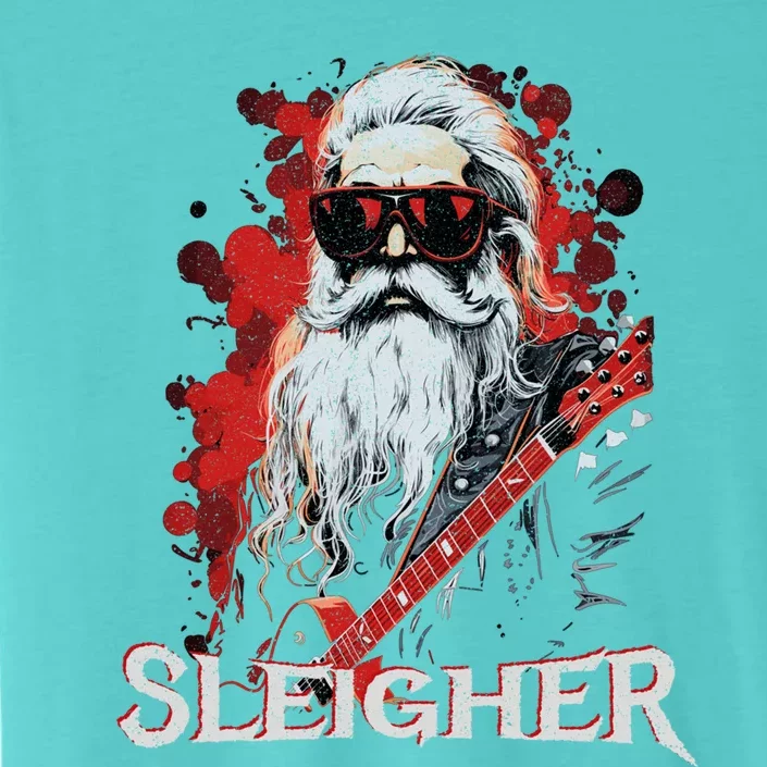 Funny Christmas Rocker Band Santa Playing Guitar Sleigher Cool Gift ChromaSoft Performance T-Shirt