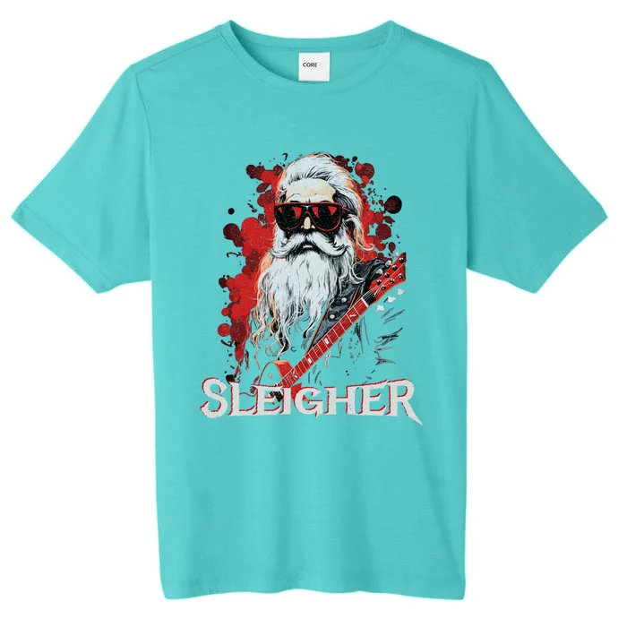 Funny Christmas Rocker Band Santa Playing Guitar Sleigher Cool Gift ChromaSoft Performance T-Shirt