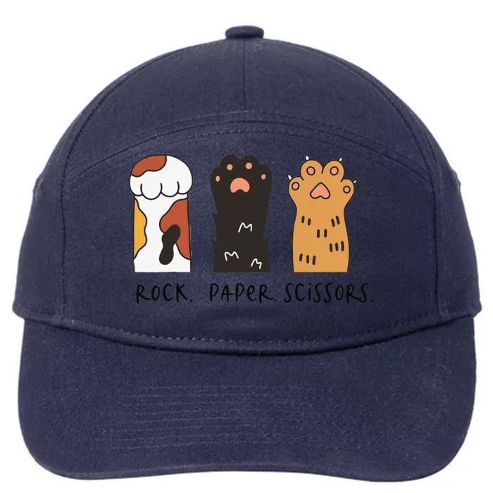 Funny Cat Rock Paper Scissors Cute Cat Paws 7-Panel Snapback Hat