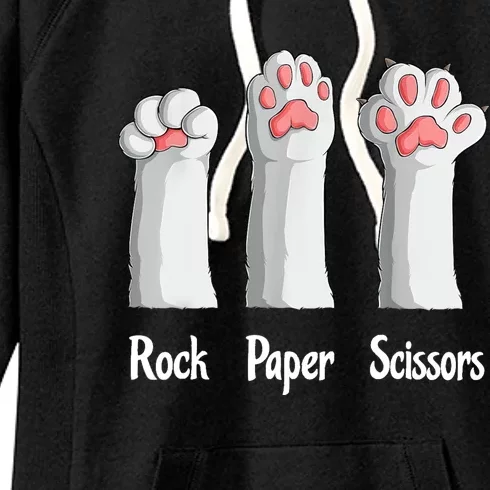 Funny Cat Rock Paper Scissors Hand Game Cute Paw Kitten Women's Fleece Hoodie