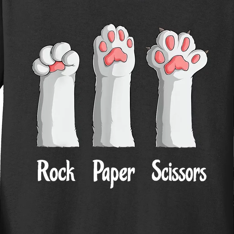 Funny Cat Rock Paper Scissors Hand Game Cute Paw Kitten Kids Long Sleeve Shirt